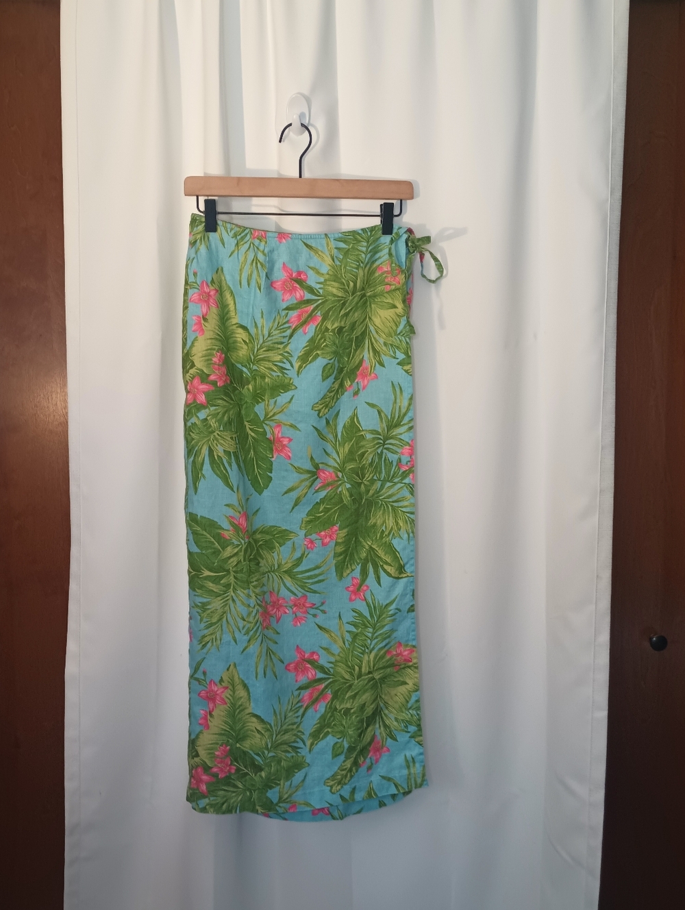 Jones New York Womens Linen Wrap Maxi Skirt Size 10 Tropical Floral Island